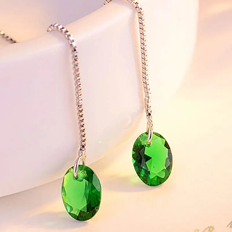 Oval Shape Emerald Dangling Earrings - 925 Sterling Silver