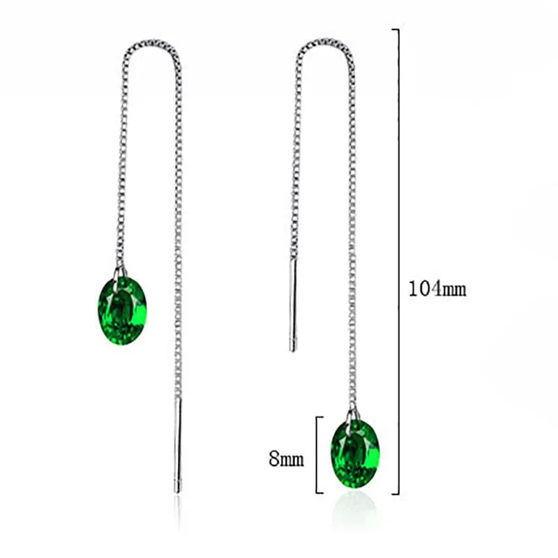 Oval Shape Emerald Dangling Earrings - 925 Sterling Silver