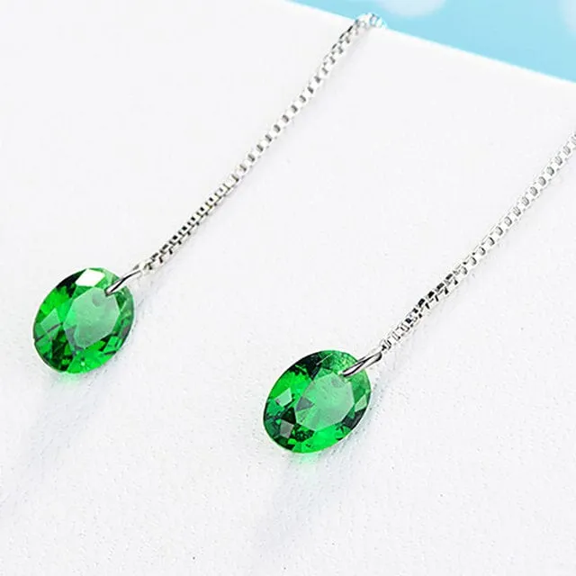 Oval Shape Emerald Dangling Earrings - 925 Sterling Silver