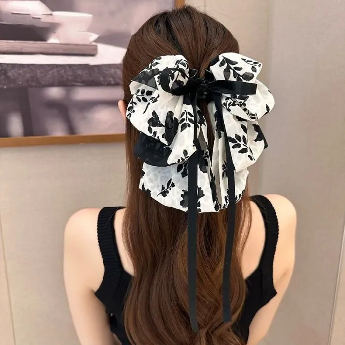 Oversized Floral Bow Hair Claw Clip