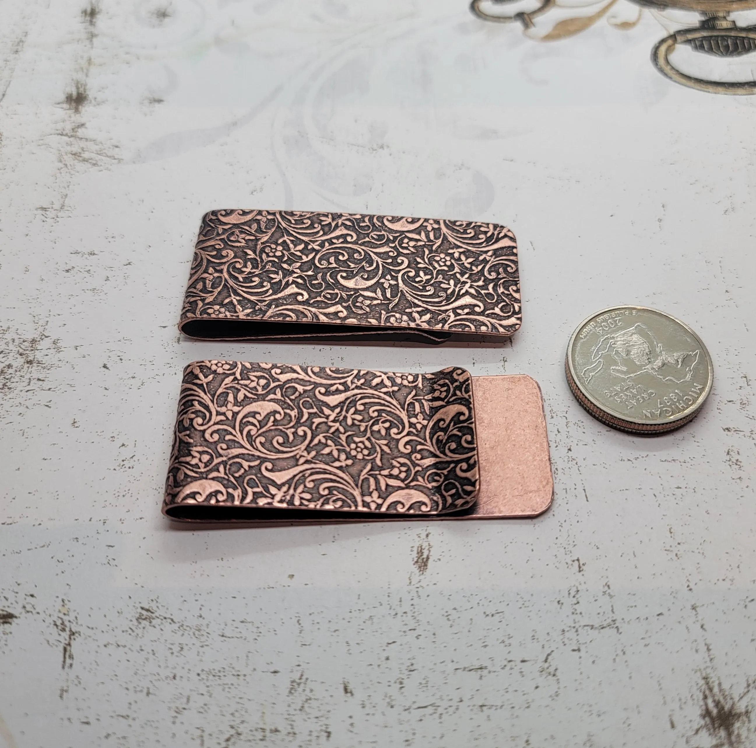 Oxidized Copper Embossed Money Clips x 2 - M1-SP35COS