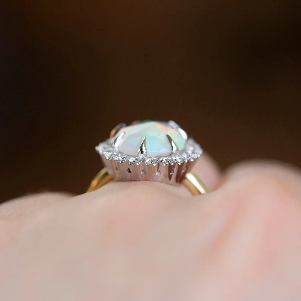 Pear Opal And Diamond Halo Ring In 14k Yellow And White Gold