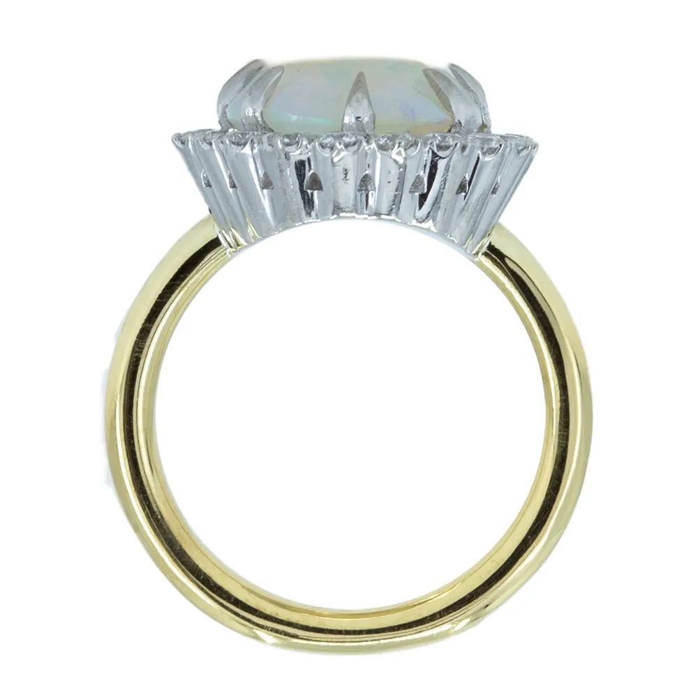 Pear Opal And Diamond Halo Ring In 14k Yellow And White Gold