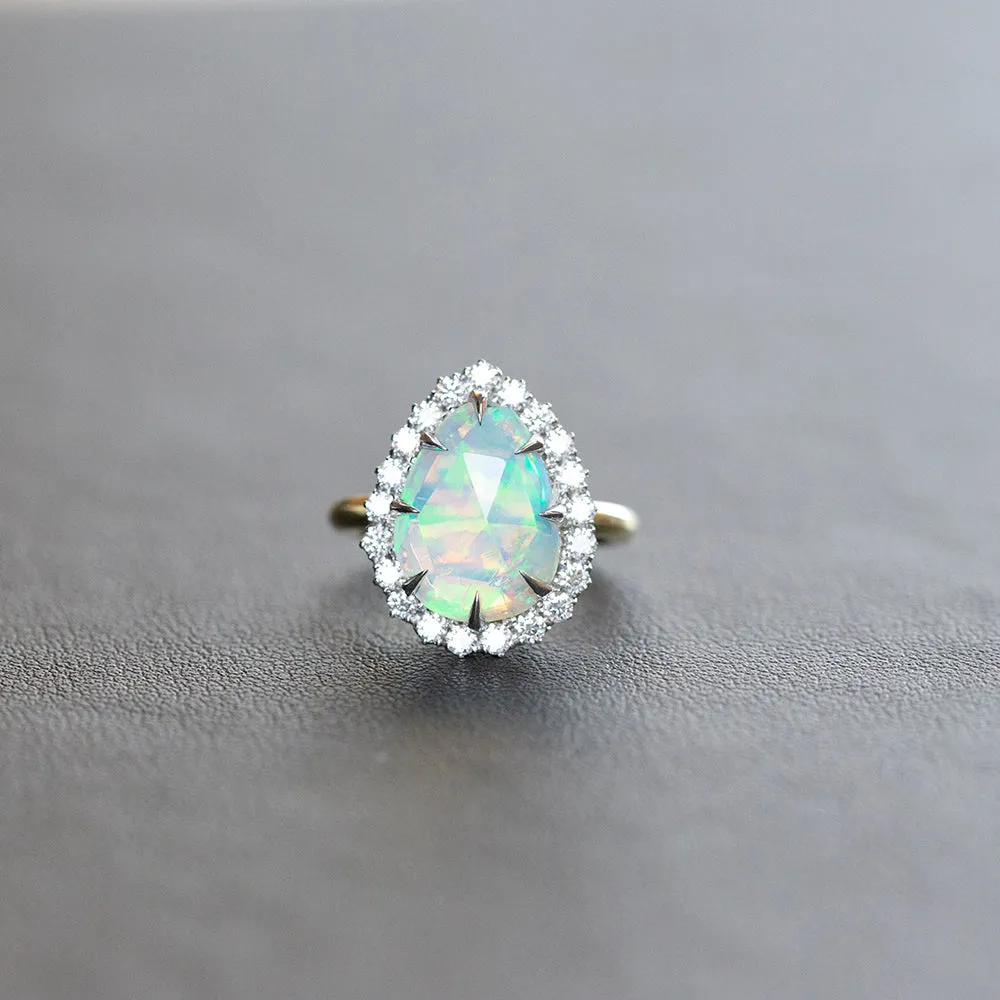 Pear Opal And Diamond Halo Ring In 14k Yellow And White Gold