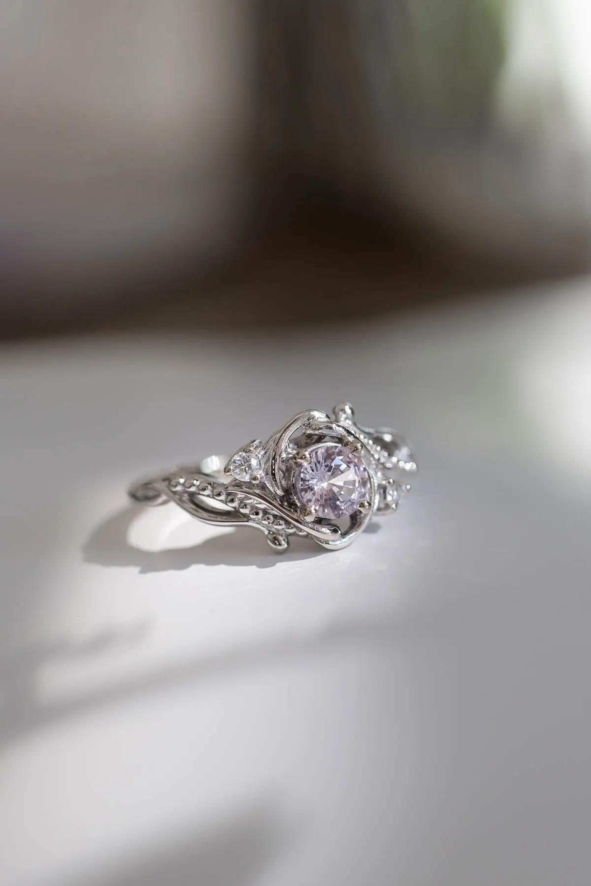 Pink sapphire engagement ring with diamonds / Undina