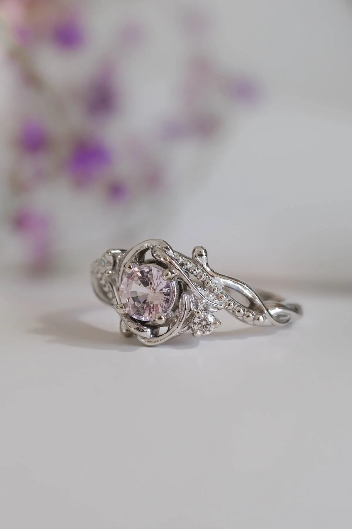 Pink sapphire engagement ring with diamonds / Undina