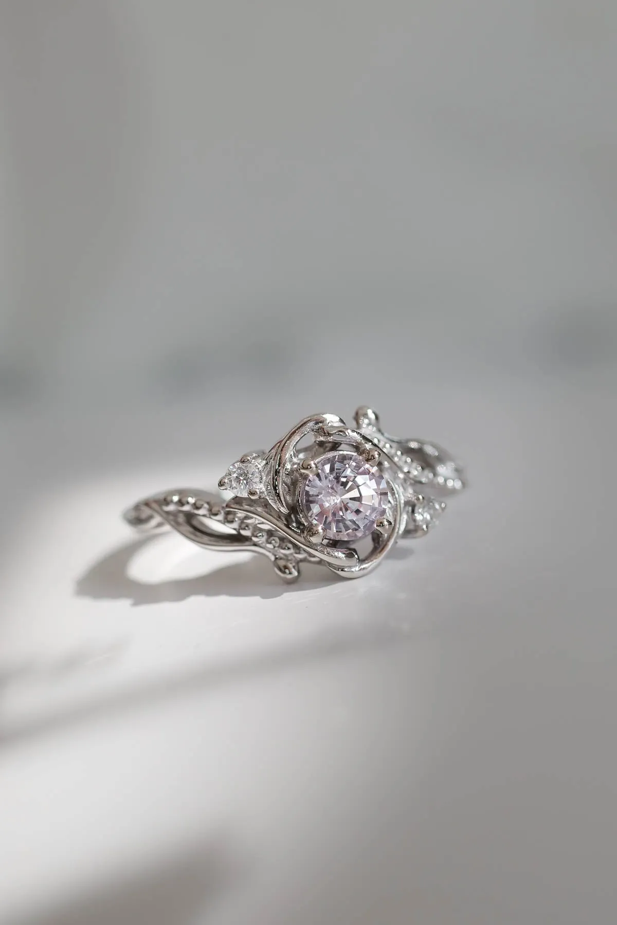 Pink sapphire engagement ring with diamonds / Undina