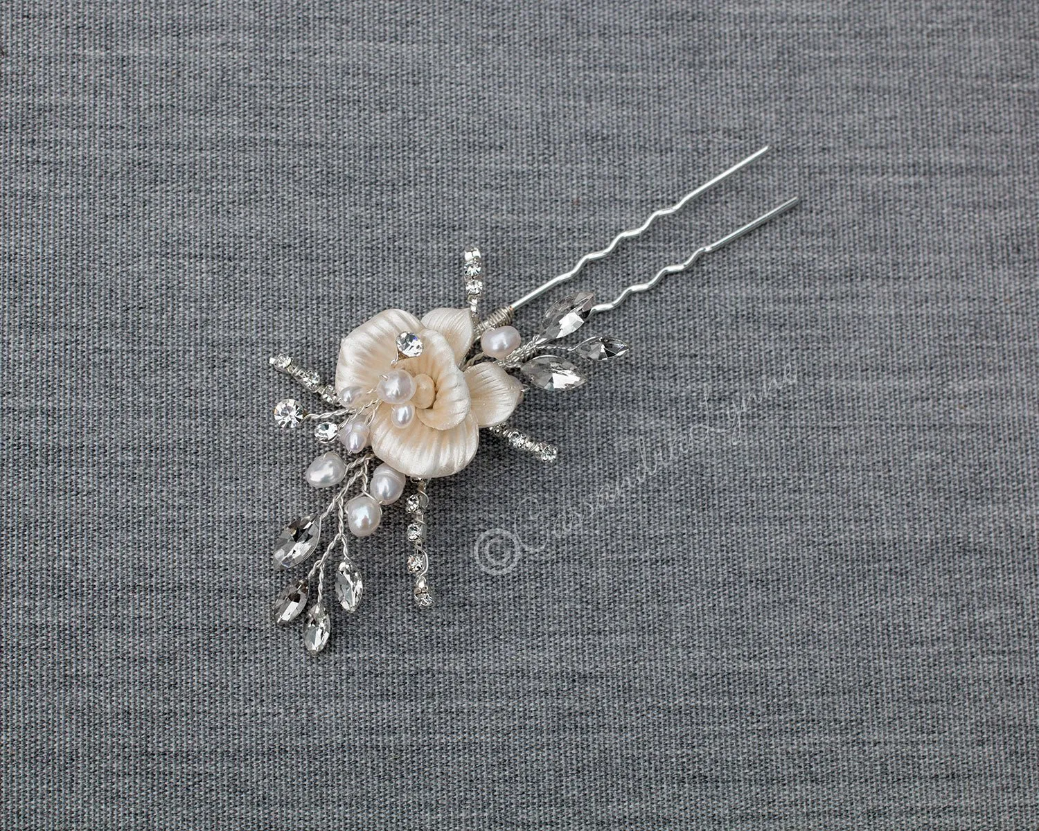 Porcelain Flower Bridal Hair Pin with Pearls