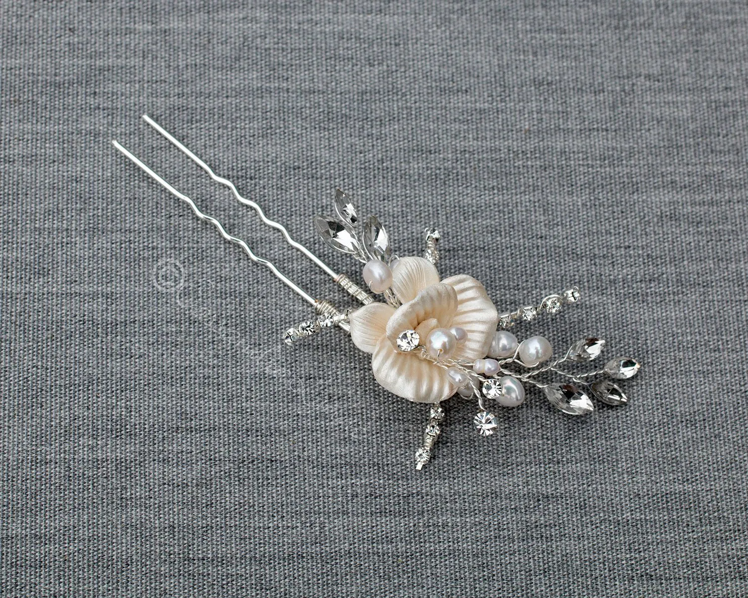 Porcelain Flower Bridal Hair Pin with Pearls