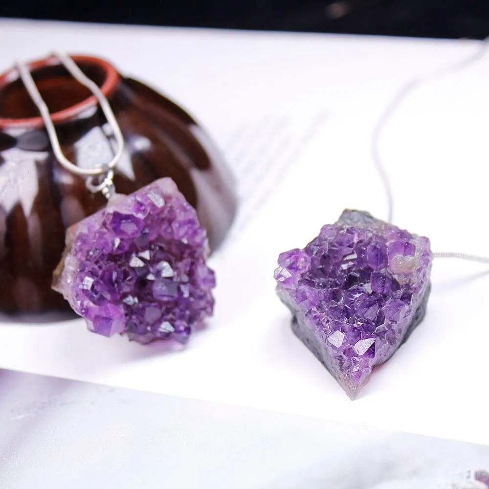 Raw Amethyst Cluster Pendant Necklace