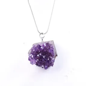 Raw Amethyst Cluster Pendant Necklace