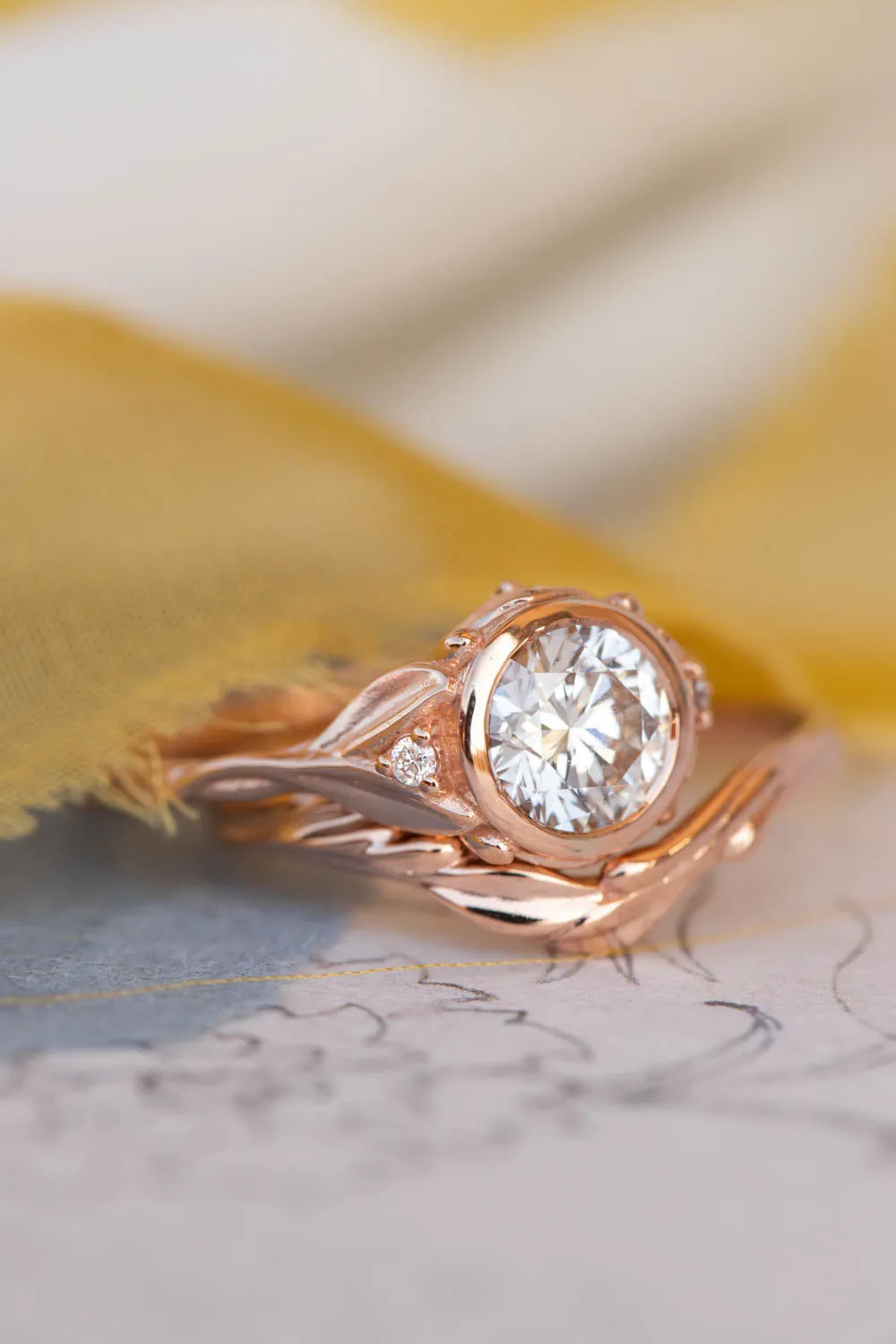 READY TO SHIP: Roma ring in 14K rose gold, round lab grown diamond 6.5 mm, diamonds, RING SIZE 7 US