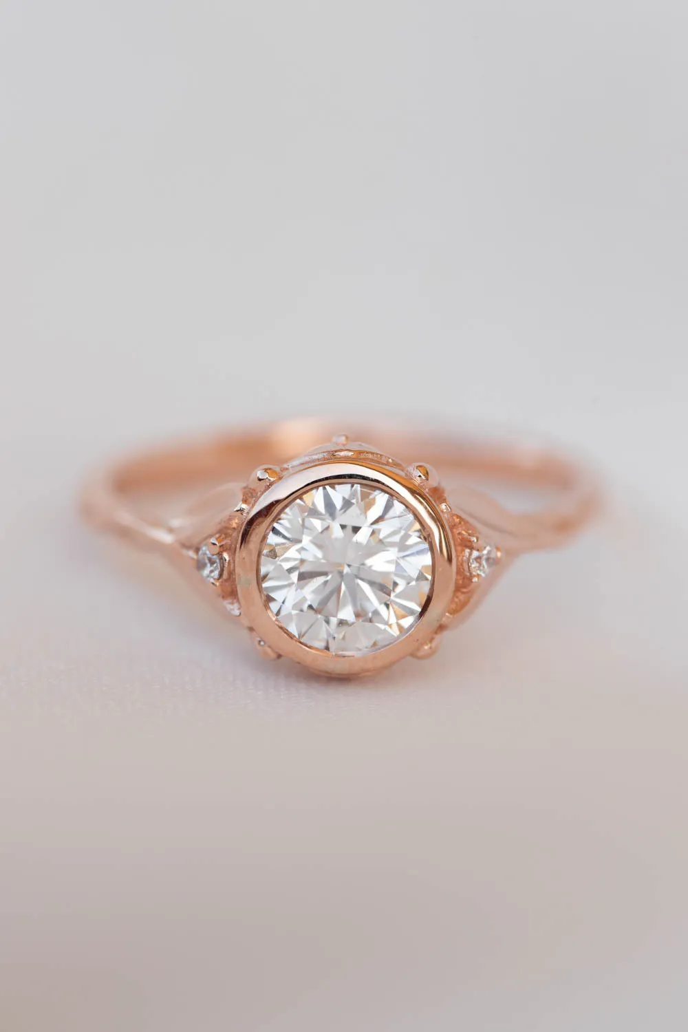 READY TO SHIP: Roma ring in 14K rose gold, round lab grown diamond 6.5 mm, diamonds, RING SIZE 7 US