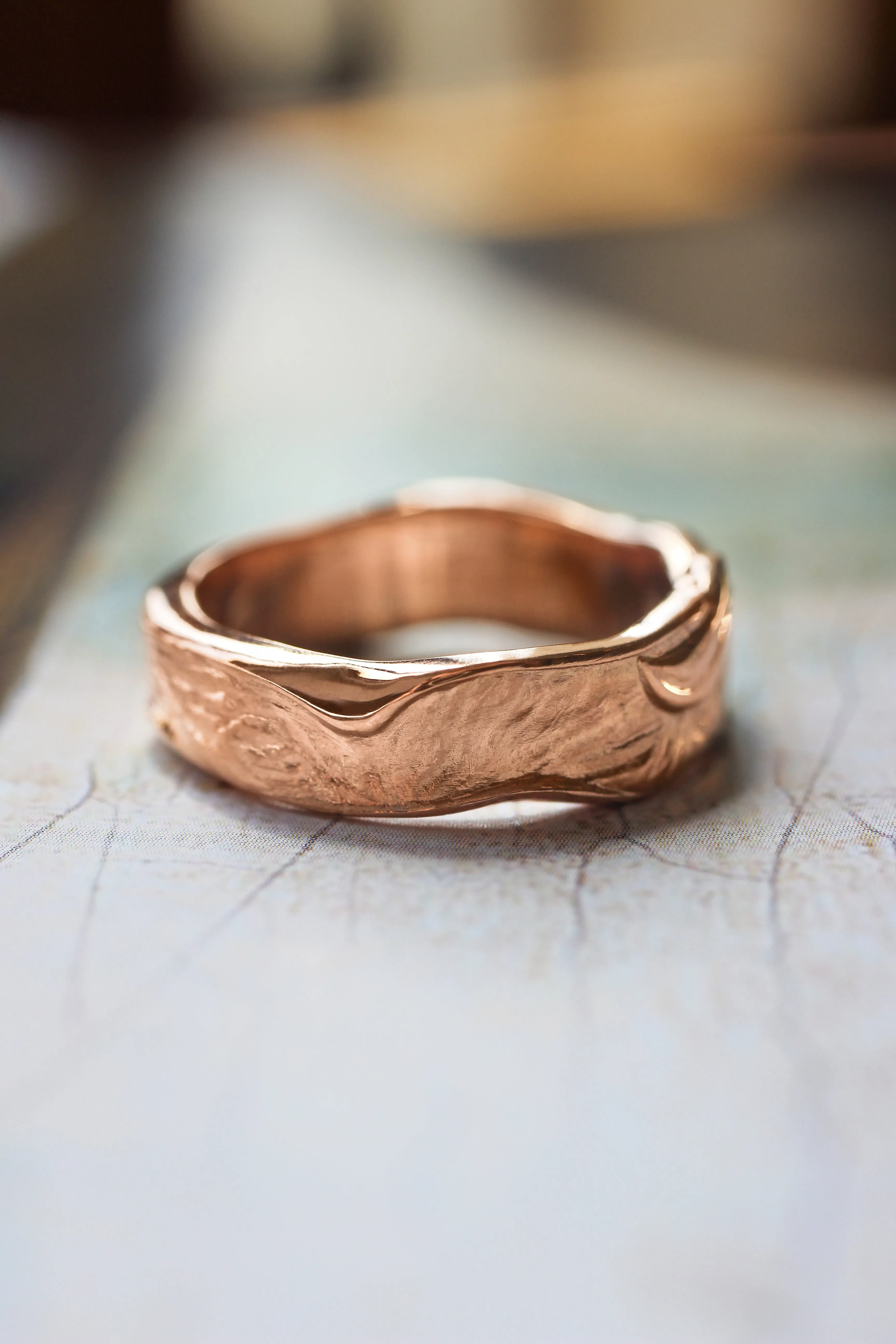 READY TO SHIP: Textured wedding band in 14K rose gold, RING SIZE 9 US