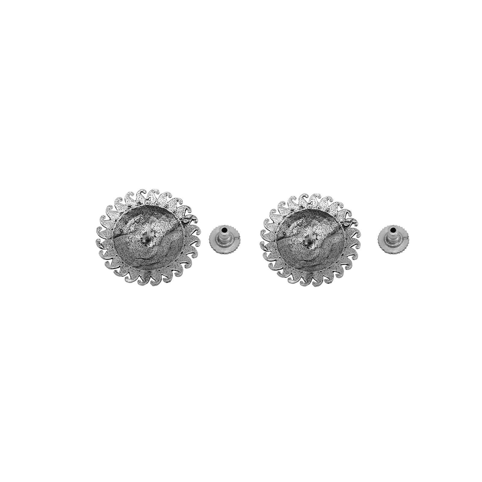 Reva Circle Silver Oxidized Studs Earrings