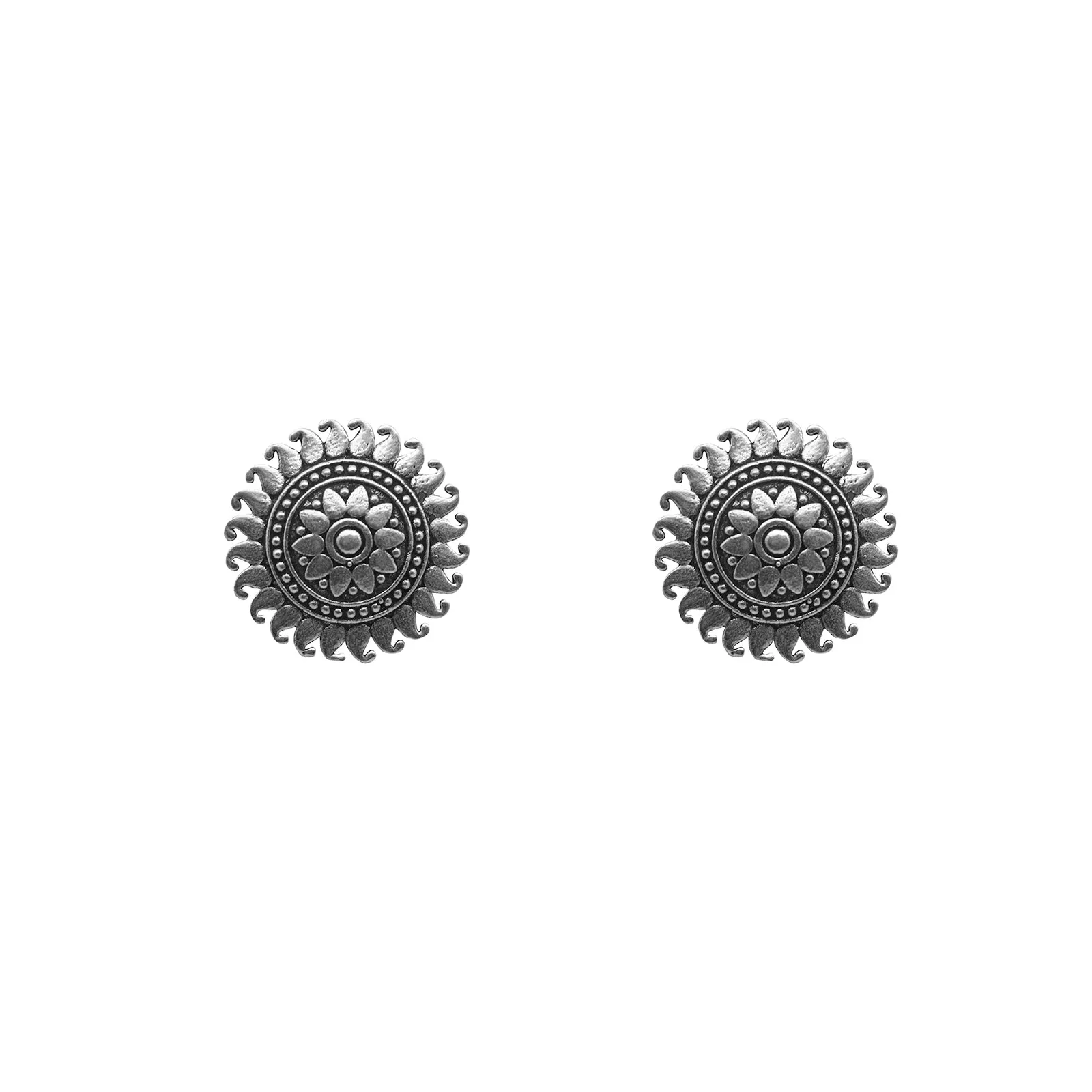 Reva Circle Silver Oxidized Studs Earrings