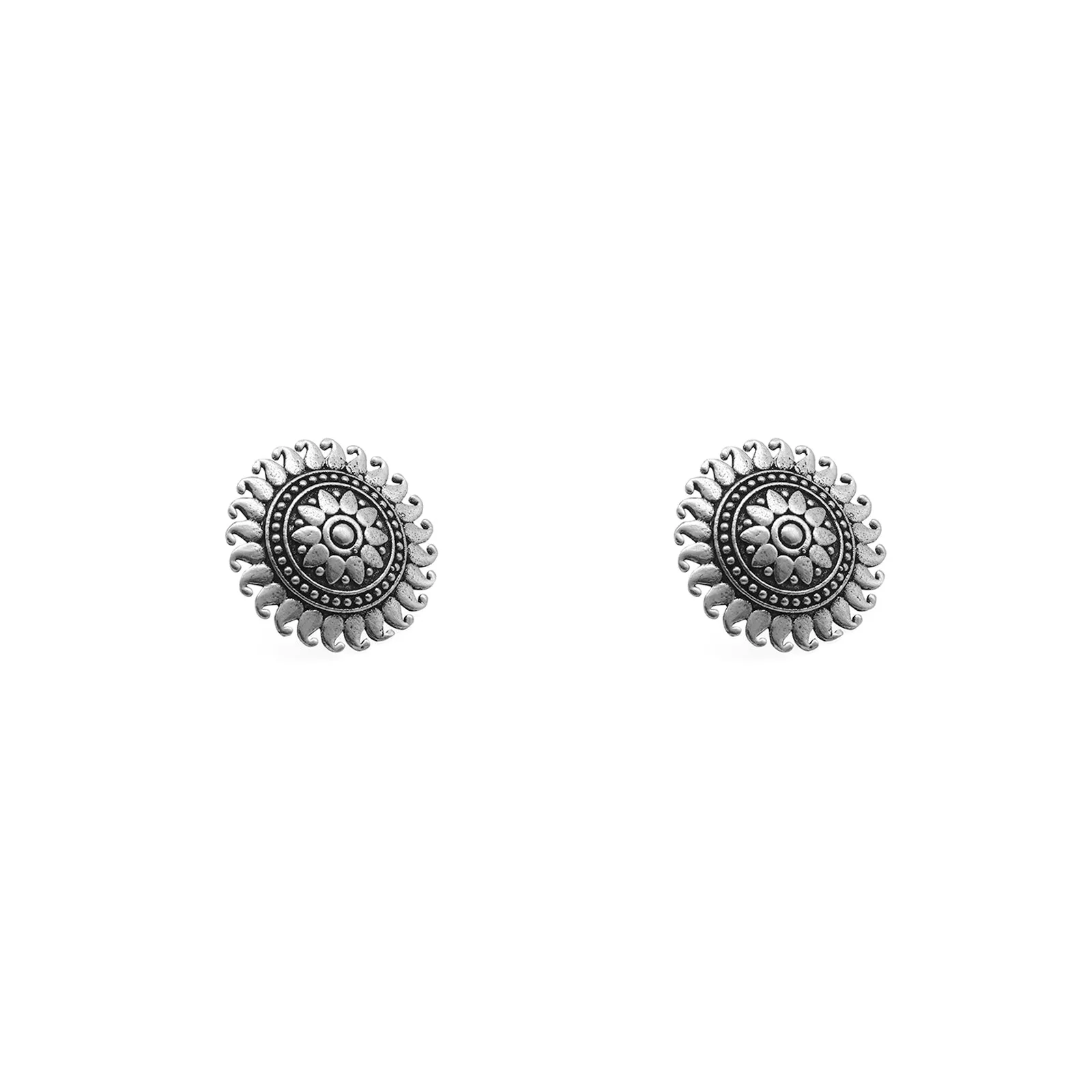 Reva Circle Silver Oxidized Studs Earrings