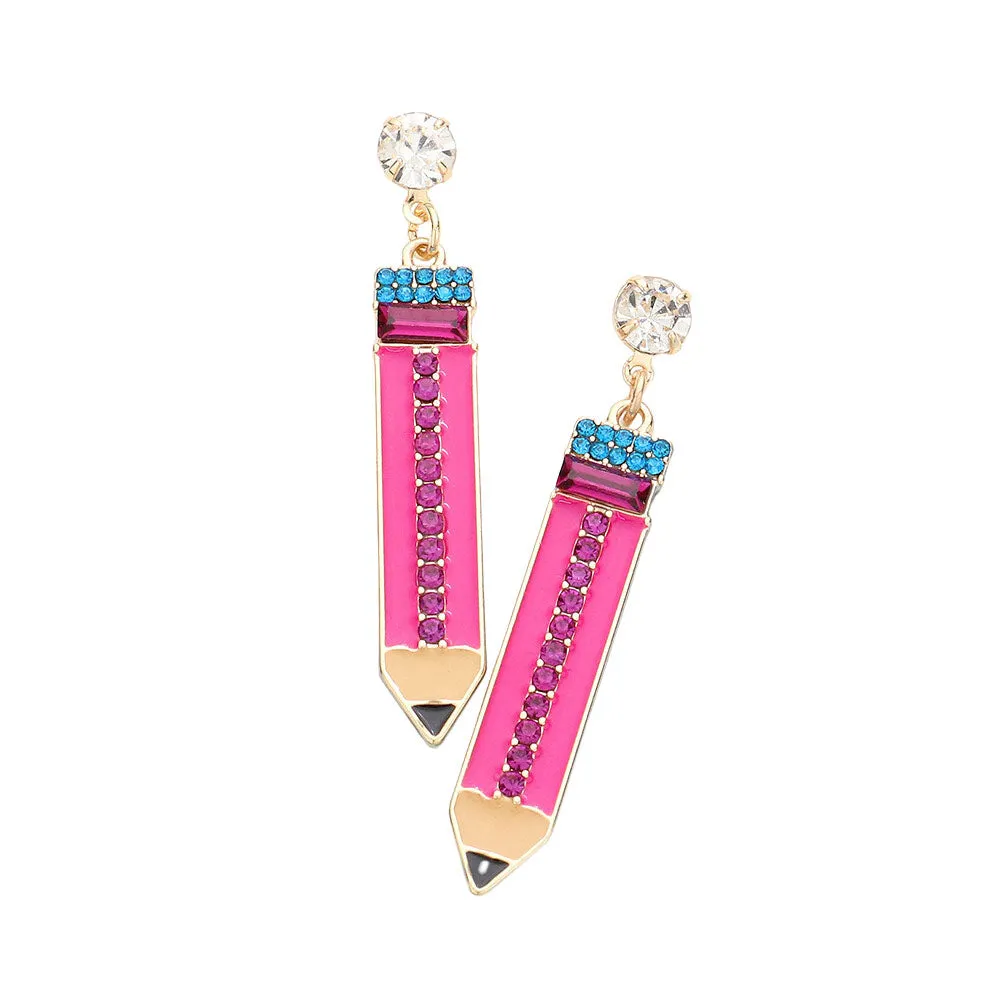 Rhinestone Embellished Enamel Pencil Earrings