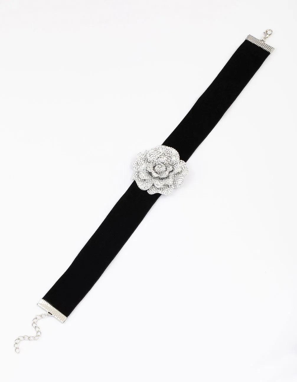 Rhodium Black Crystal Mini Flower Choker