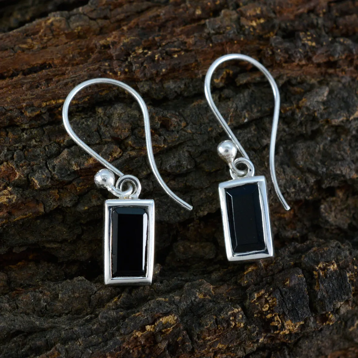 Riyo Appealing Sterling Silver Earring For Demoiselle Black Onyx Earring Bezel Setting Black Earring Dangle Earring