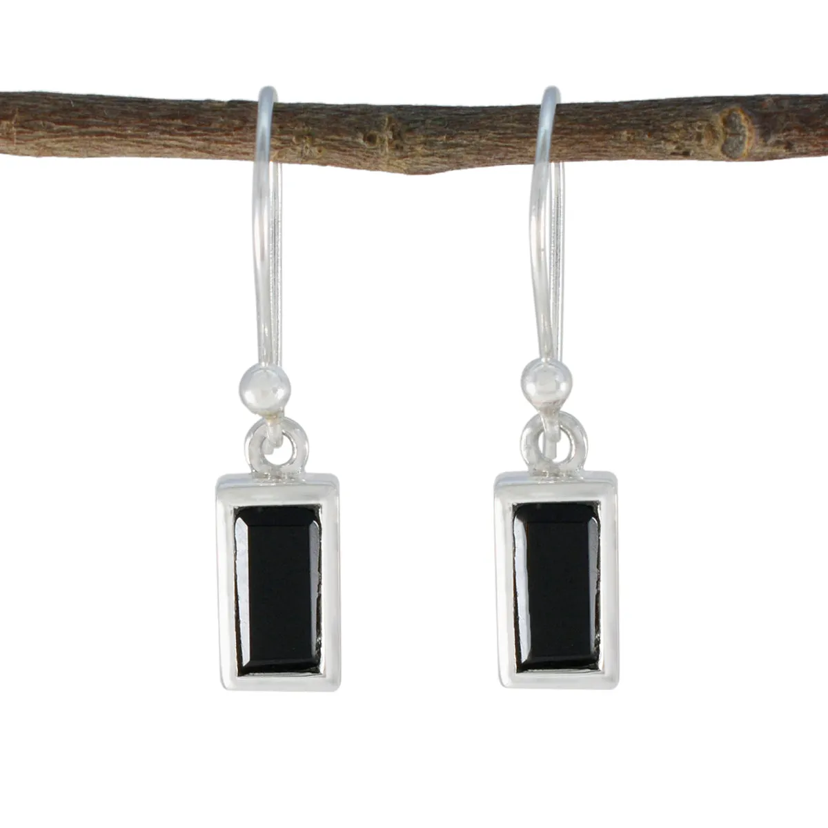 Riyo Appealing Sterling Silver Earring For Demoiselle Black Onyx Earring Bezel Setting Black Earring Dangle Earring