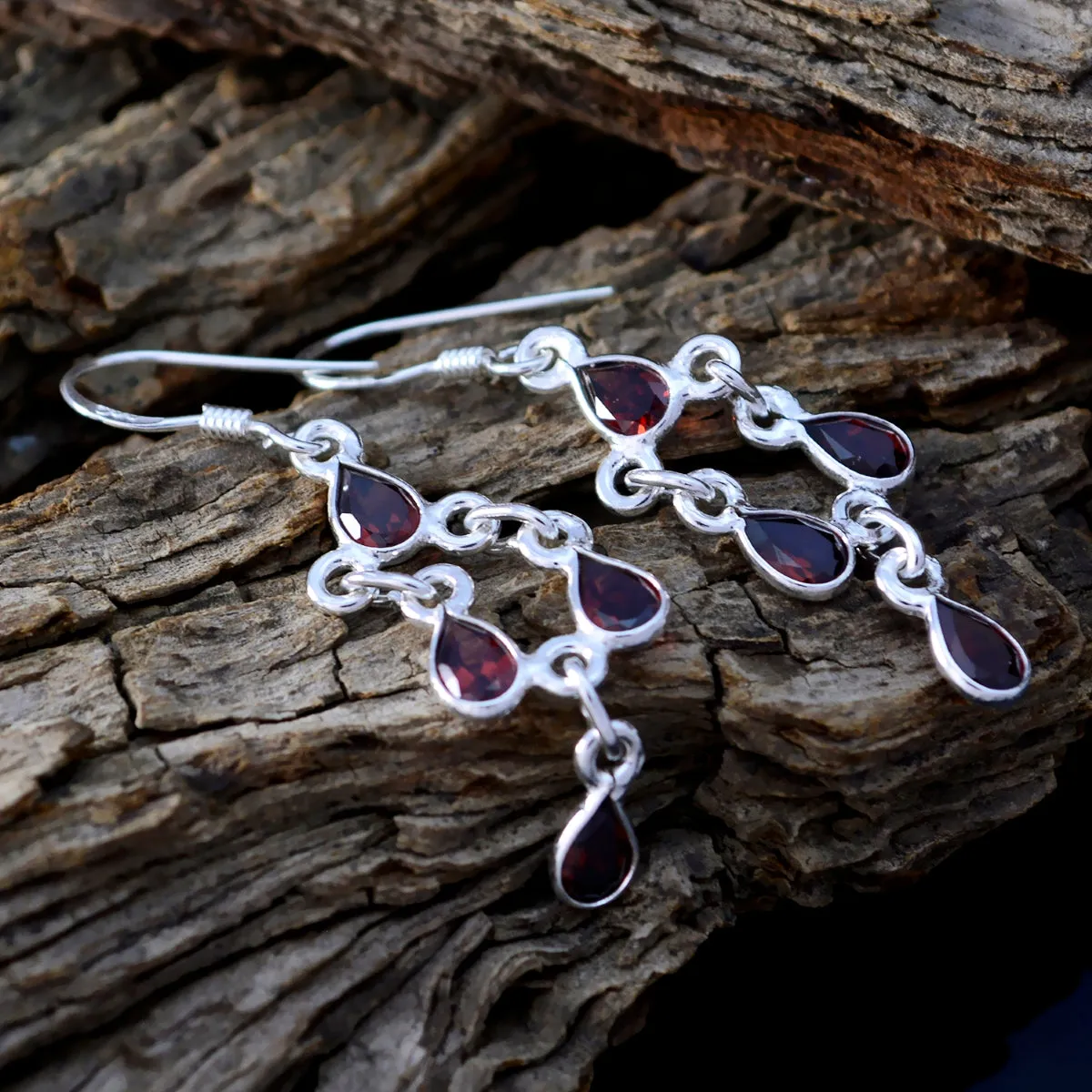 Riyo Bewitching 925 Sterling Silver Earring For Wife Garnet Earring Bezel Setting Red Earring Dangle Earring