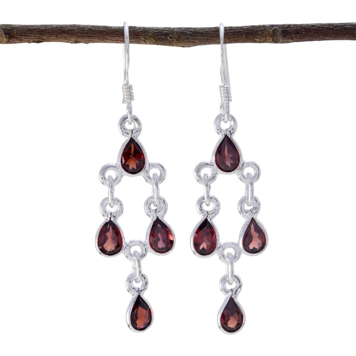 Riyo Bewitching 925 Sterling Silver Earring For Wife Garnet Earring Bezel Setting Red Earring Dangle Earring