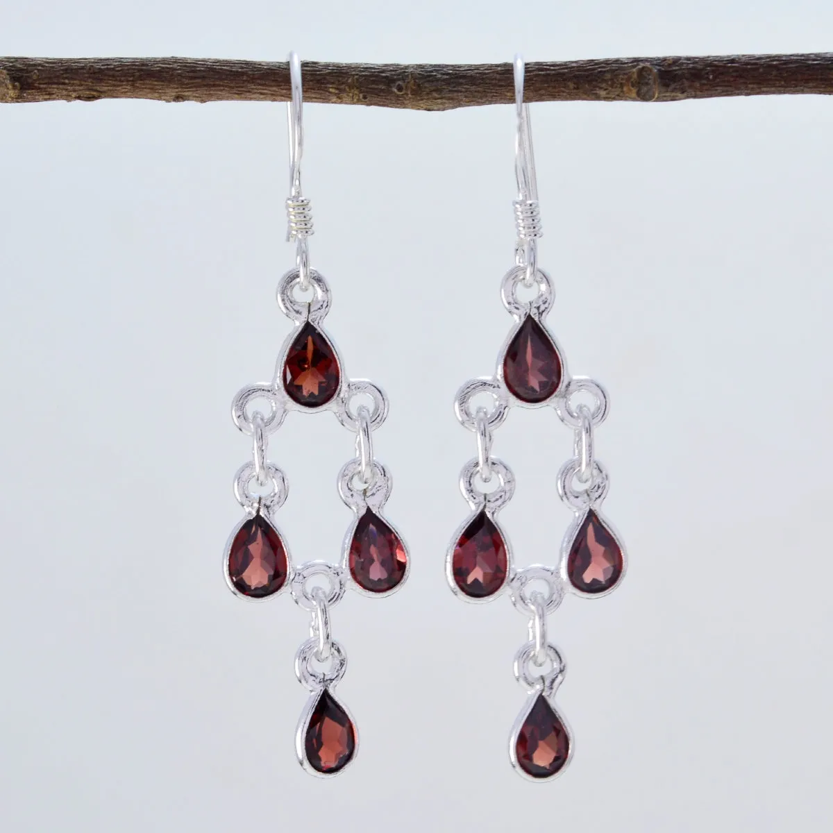 Riyo Bewitching 925 Sterling Silver Earring For Wife Garnet Earring Bezel Setting Red Earring Dangle Earring