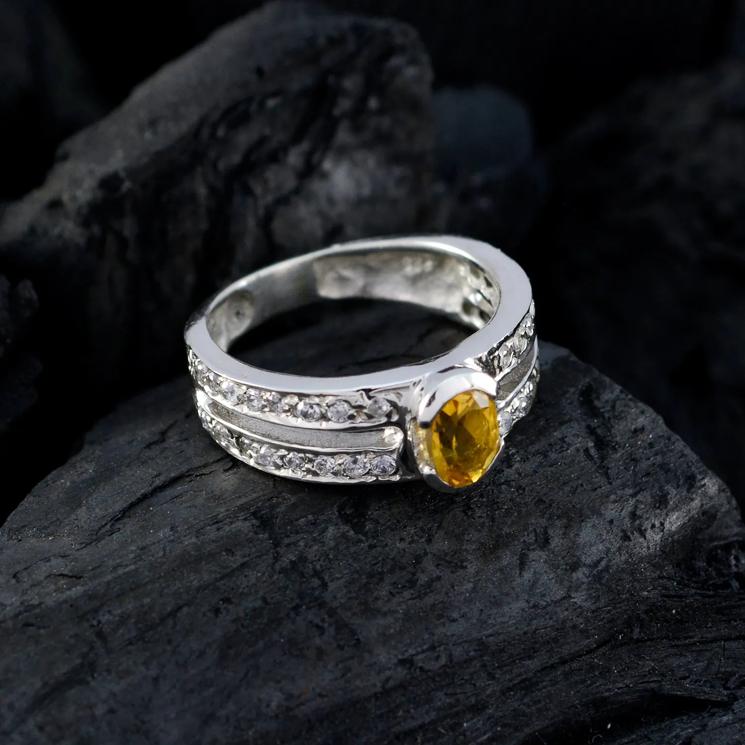 Riyo Comely Stone Citrine 925 Sterling Silver Rings Unique Jewellery