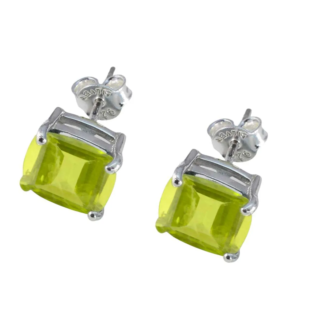 Riyo Fair Sterling Silver Earring For Wife Peridot Earring Bezel Setting Green Earring Stud Earring