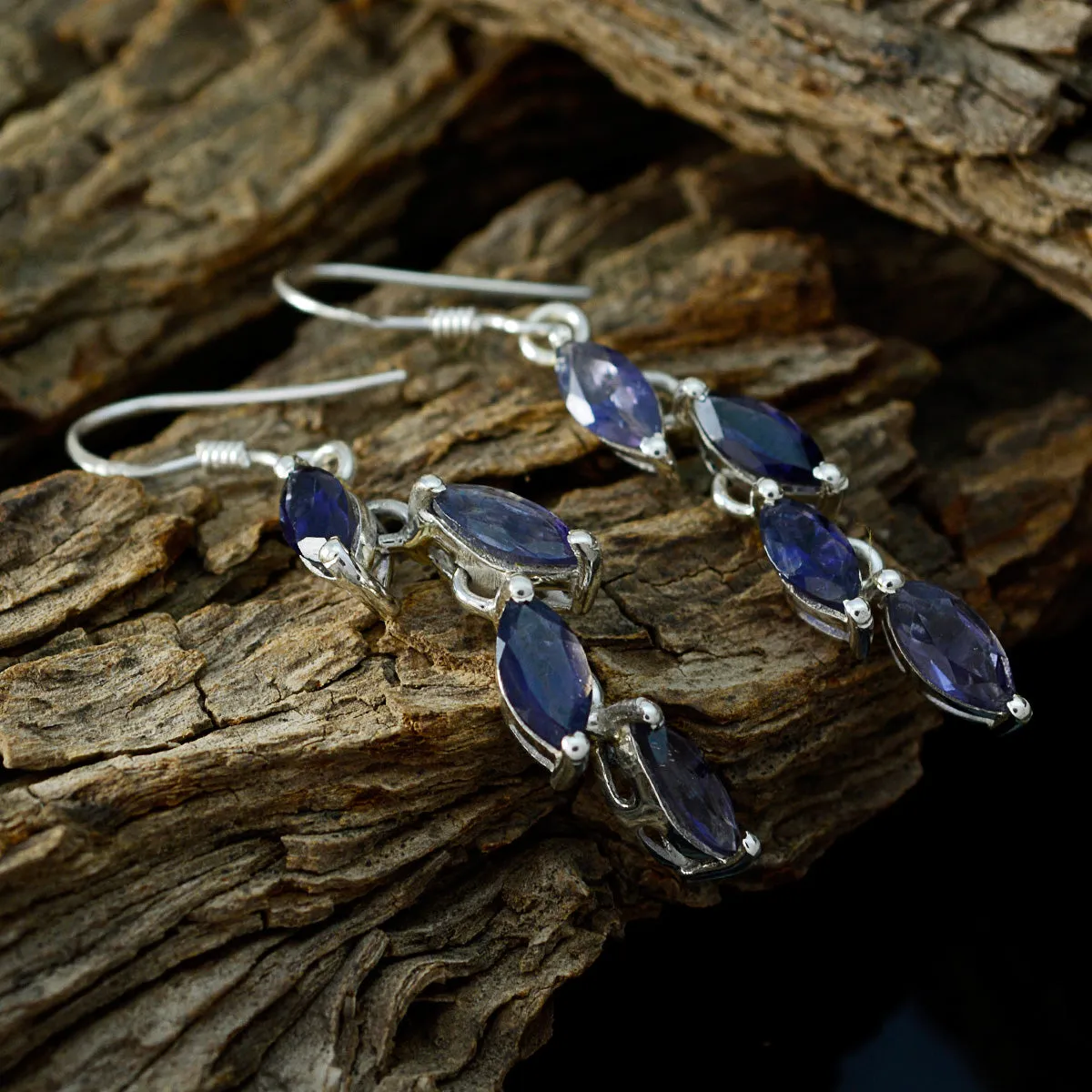 Riyo Genuine Gems marquise Faceted Nevy Blue Iolite Silver Earrings thanks giving gift