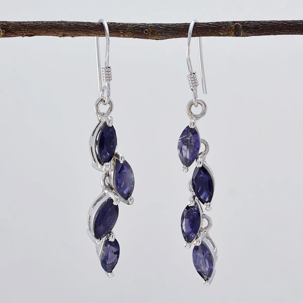 Riyo Genuine Gems marquise Faceted Nevy Blue Iolite Silver Earrings thanks giving gift