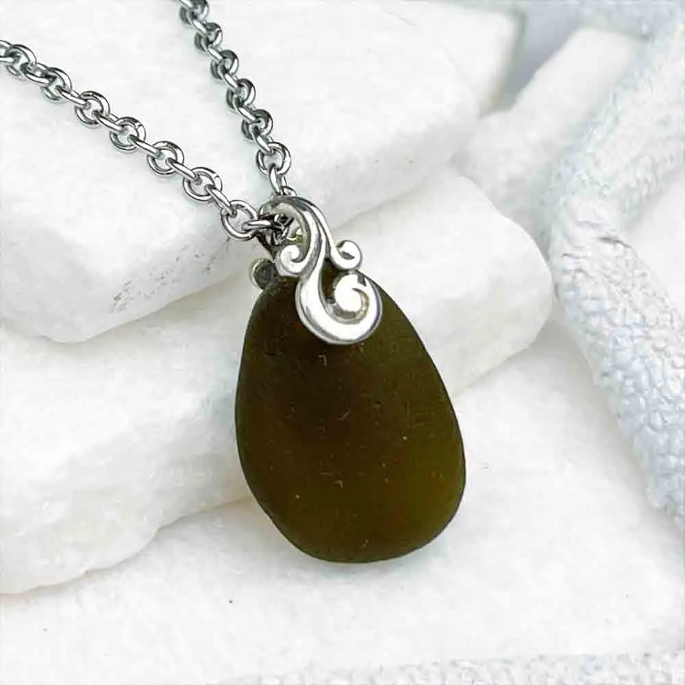 Rootbeer Bottle Sea Glass Pendant | #5041