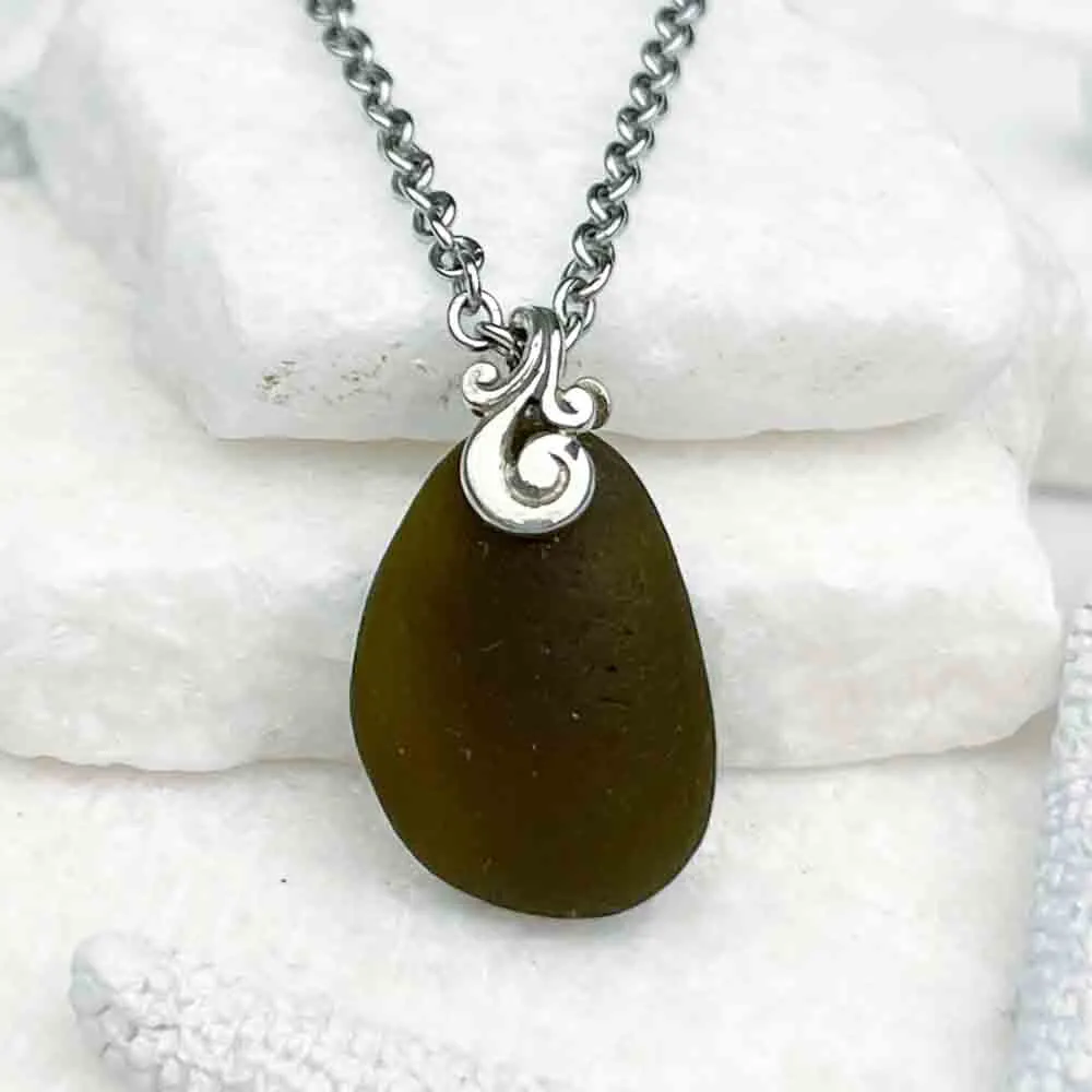 Rootbeer Bottle Sea Glass Pendant | #5041