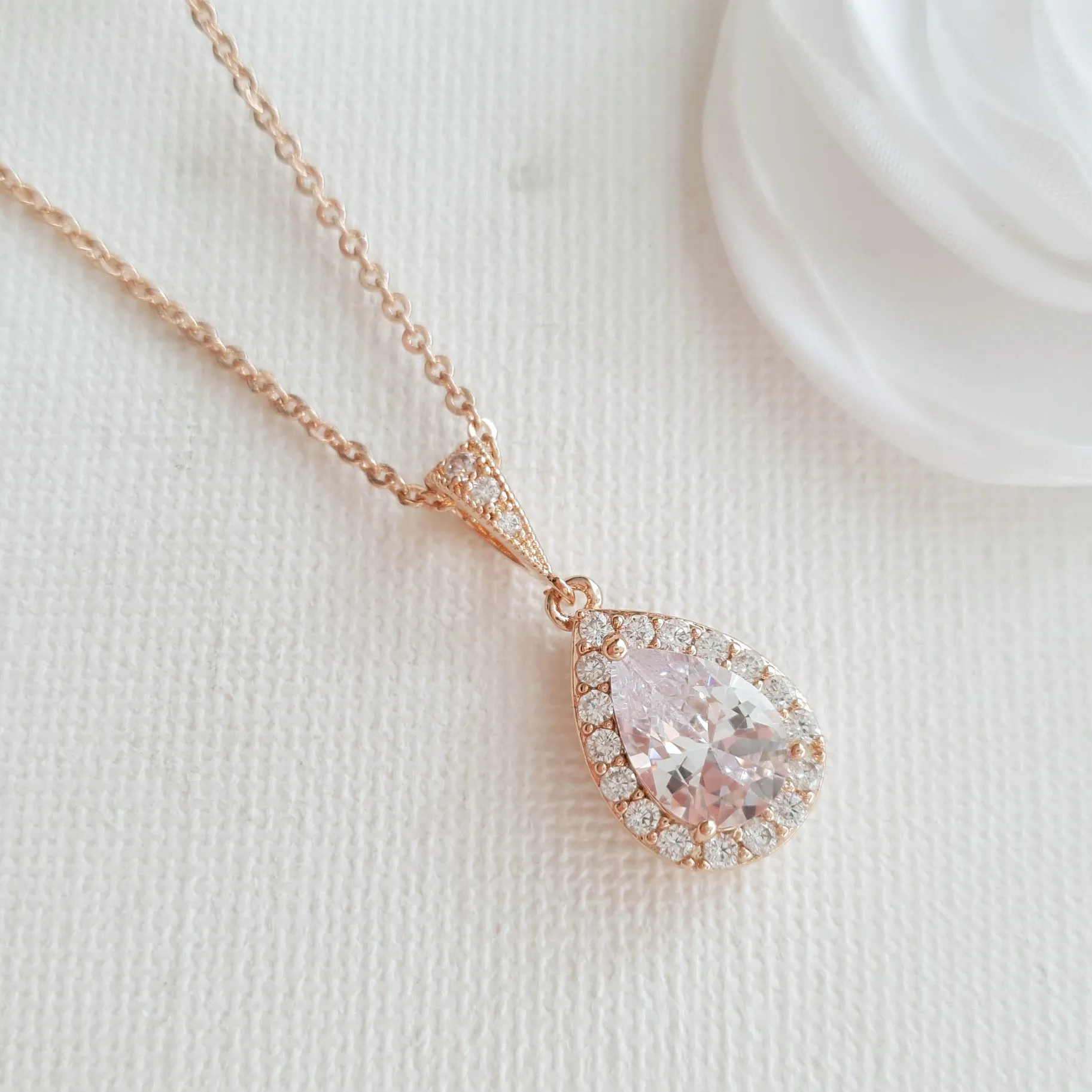 Rose Gold Necklace with Small Teardrop Pendant-Emma