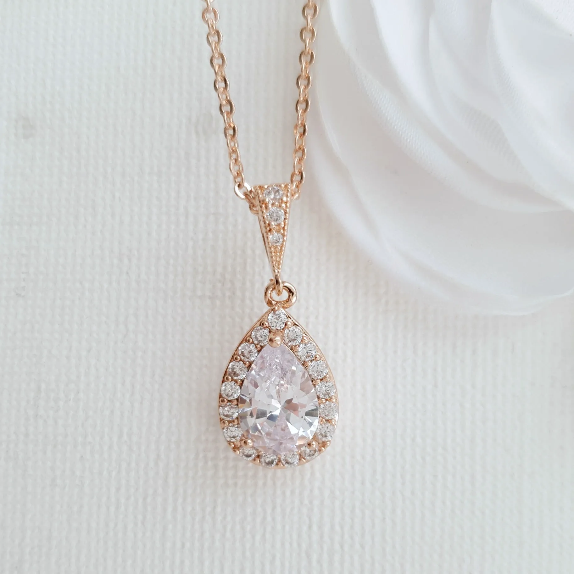 Rose Gold Necklace with Small Teardrop Pendant-Emma