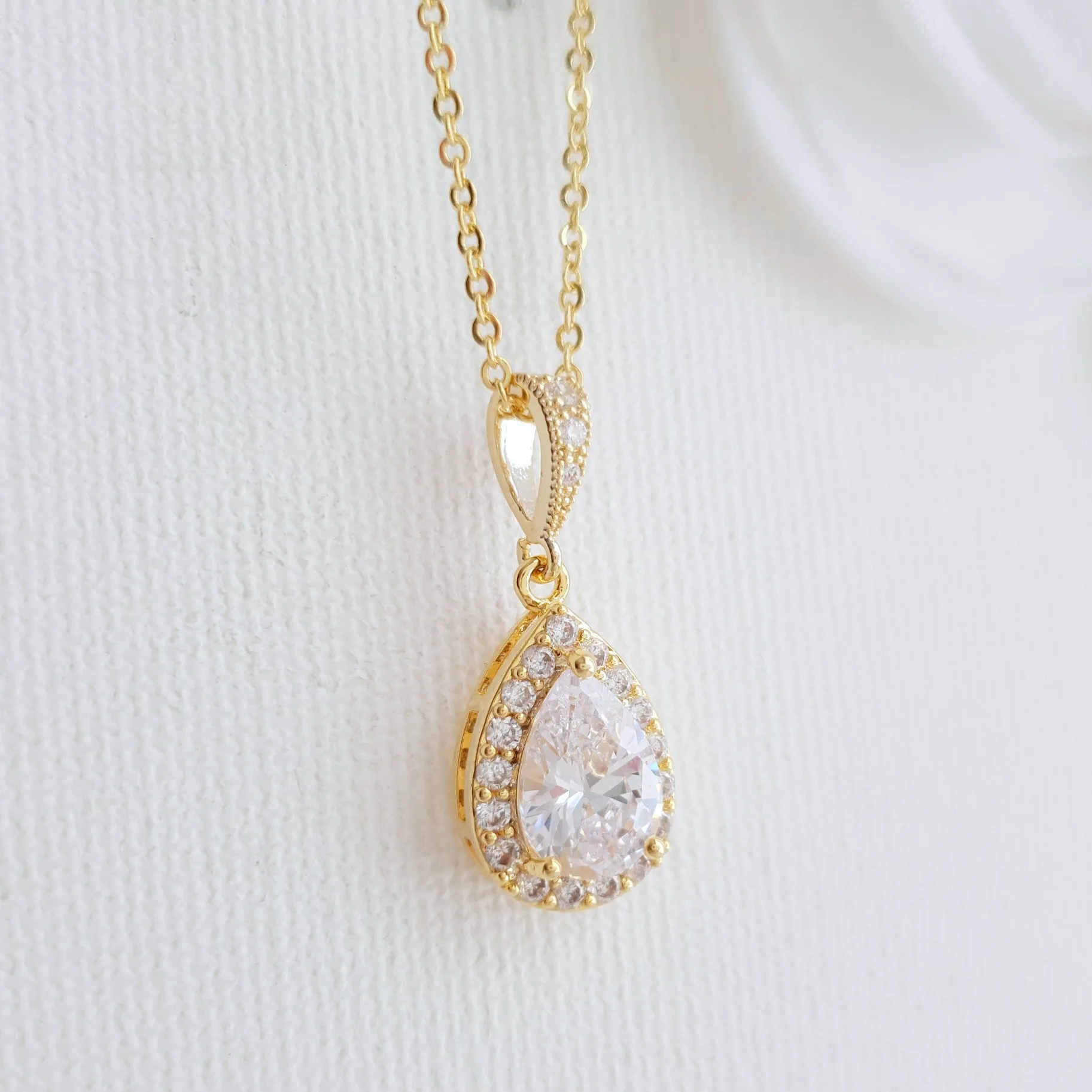 Rose Gold Necklace with Small Teardrop Pendant-Emma