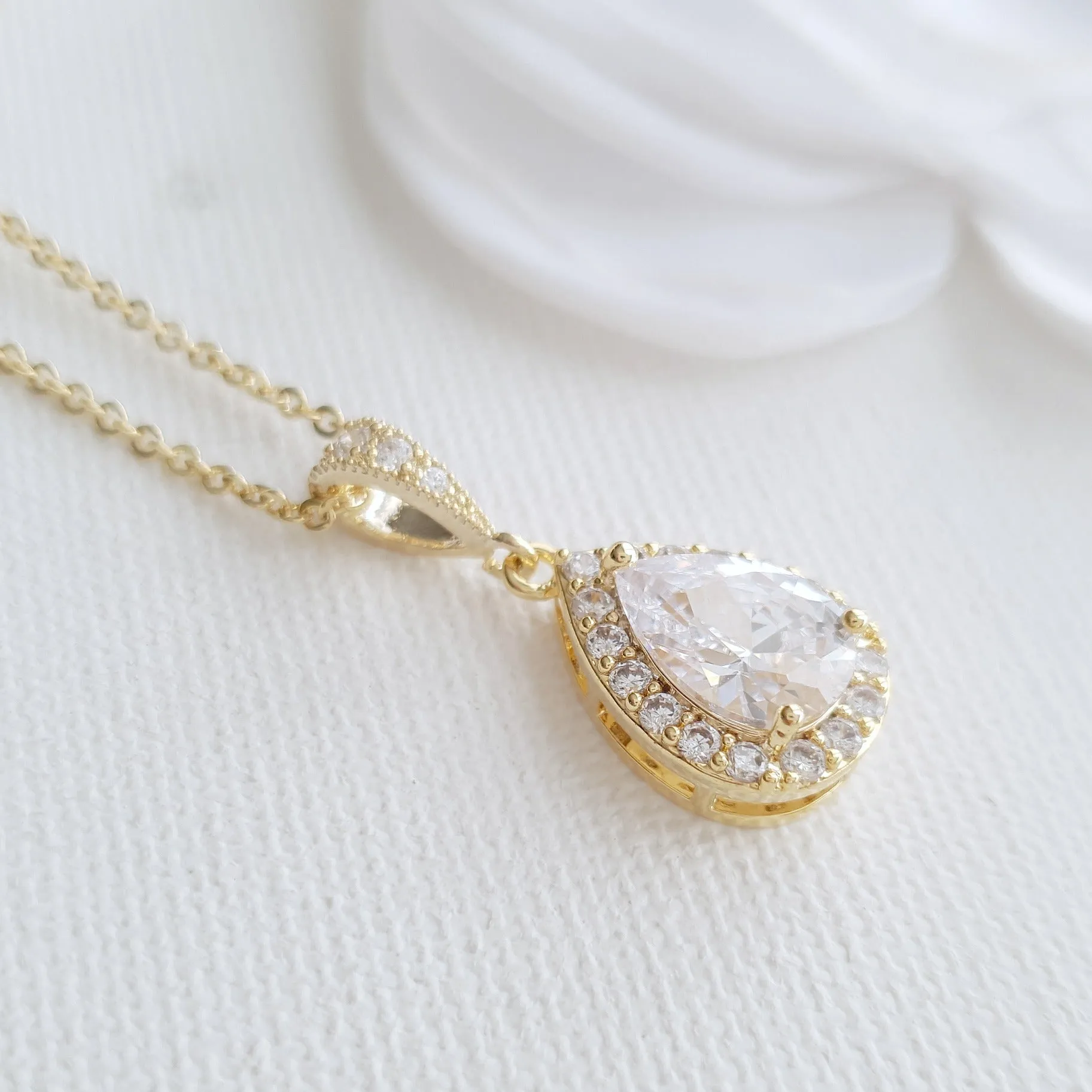 Rose Gold Necklace with Small Teardrop Pendant-Emma