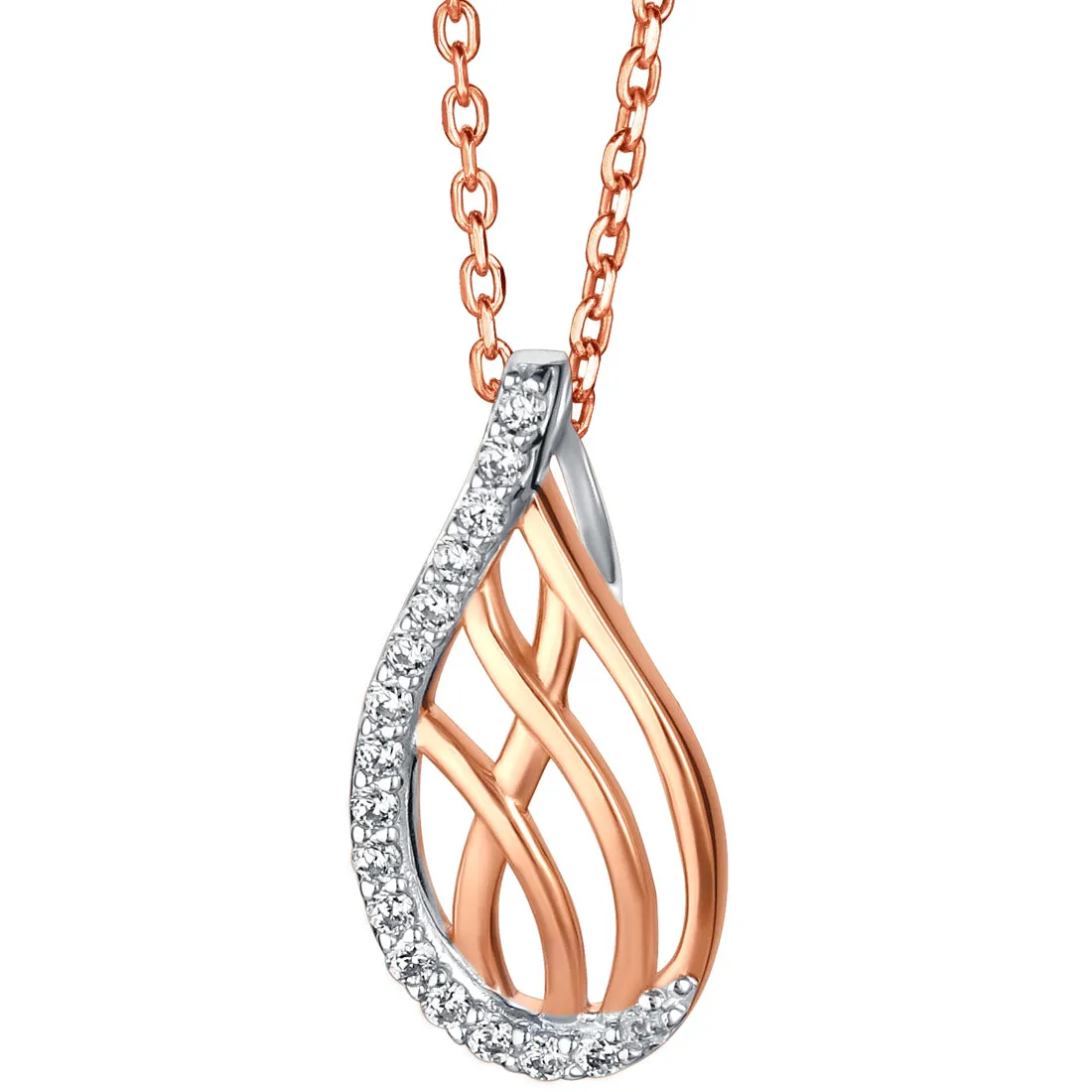 Rose-Tone Sterling Silver Lattice Raindrop Pendant