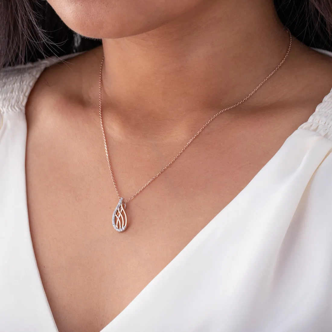 Rose-Tone Sterling Silver Lattice Raindrop Pendant