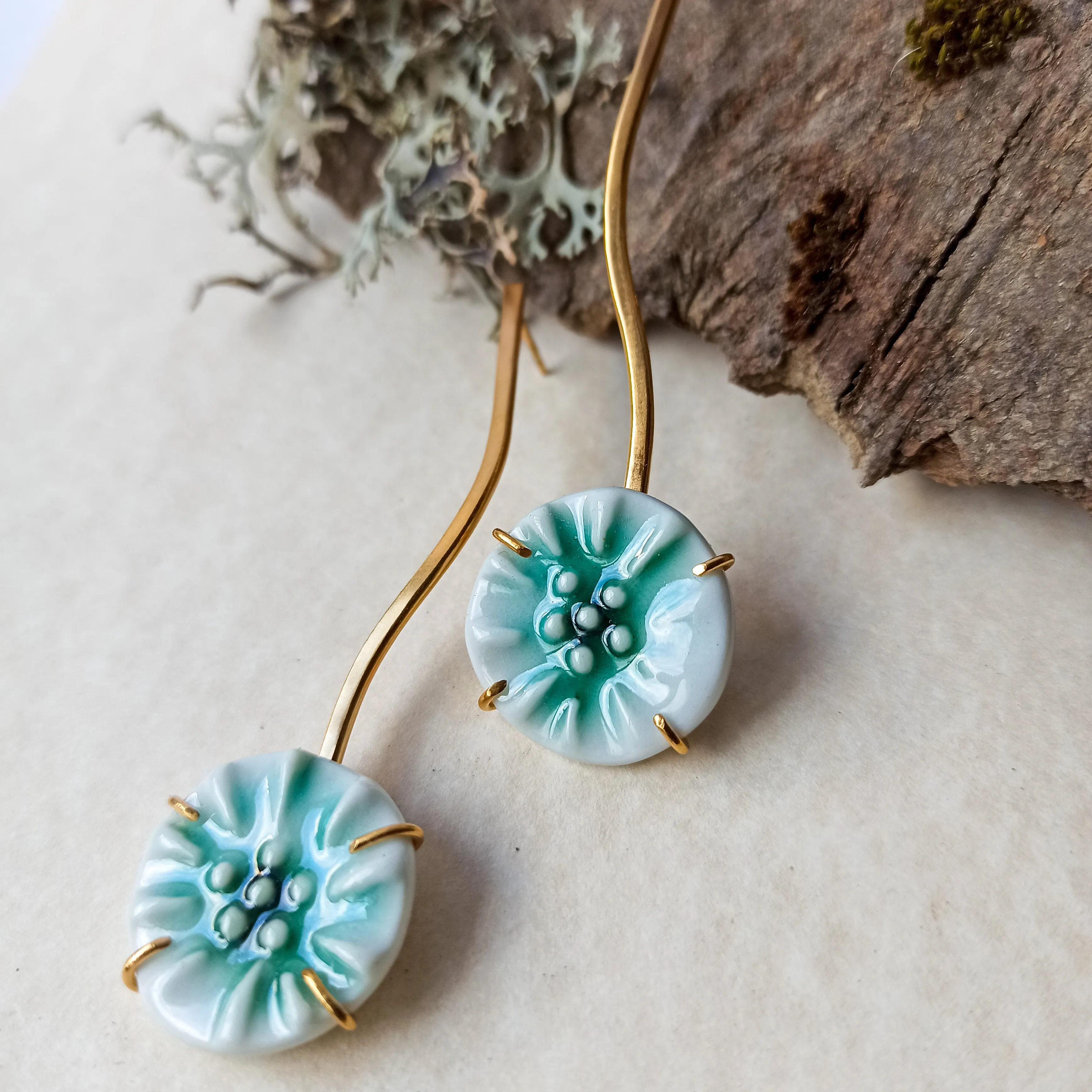 Round Flower Porcelain Earrings