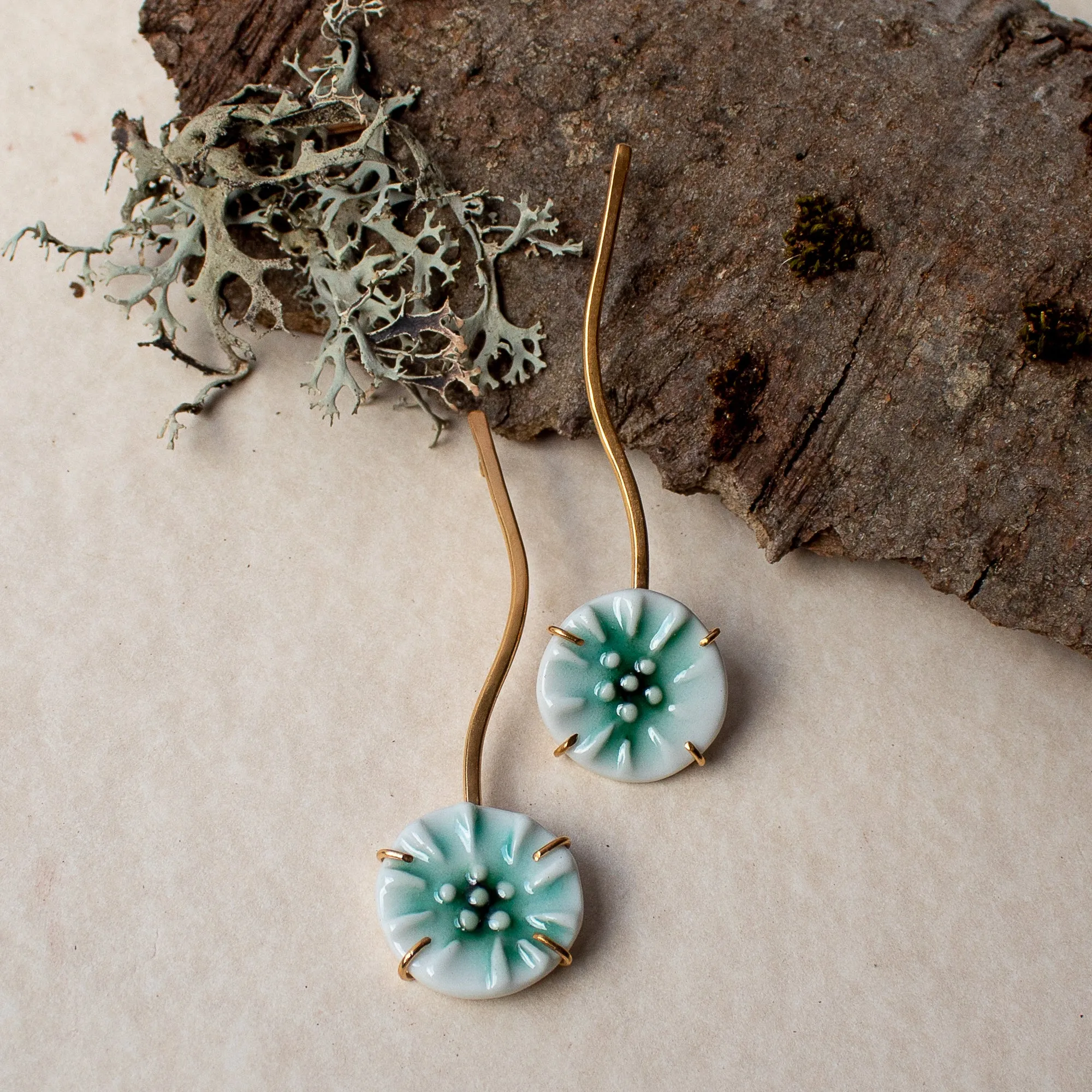 Round Flower Porcelain Earrings