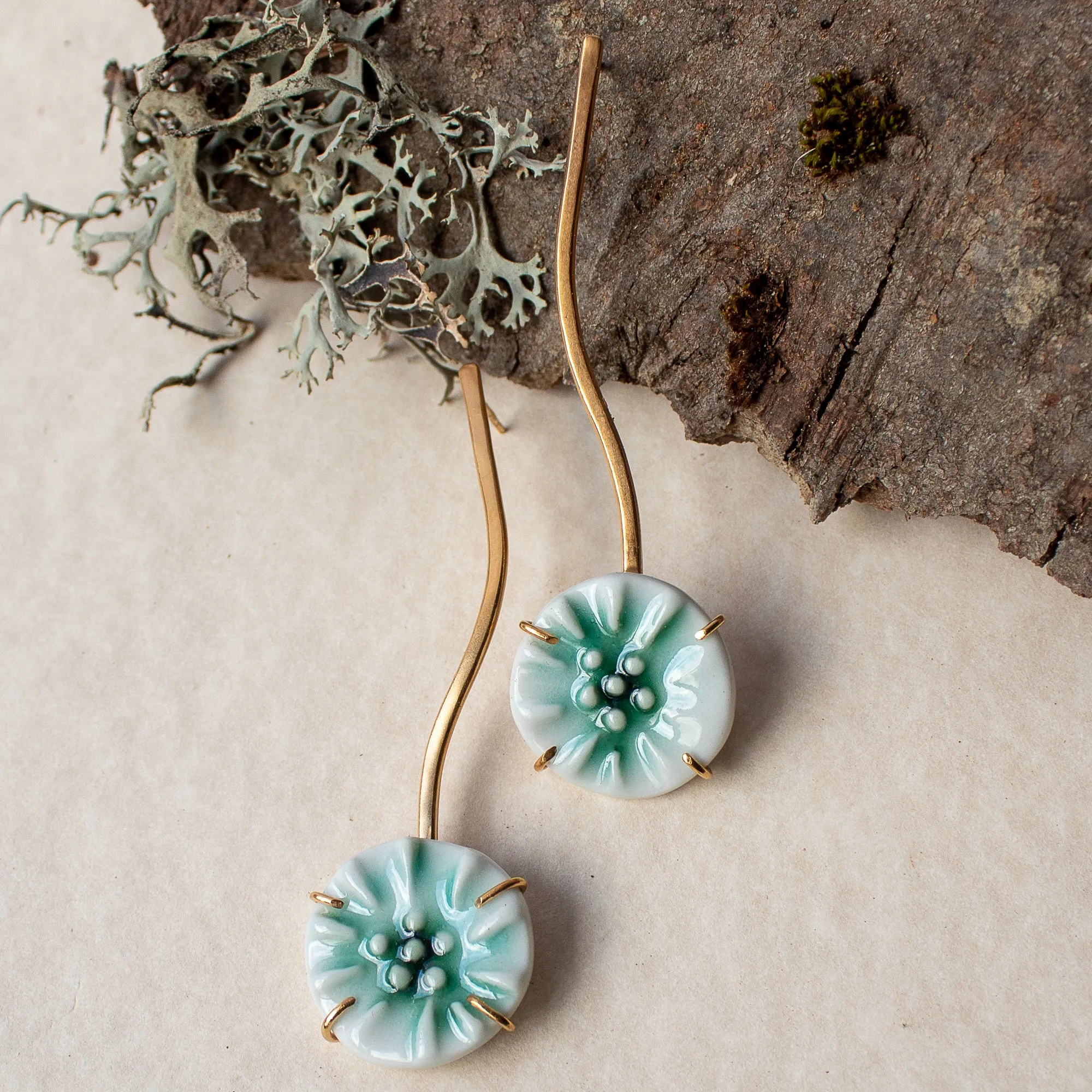 Round Flower Porcelain Earrings