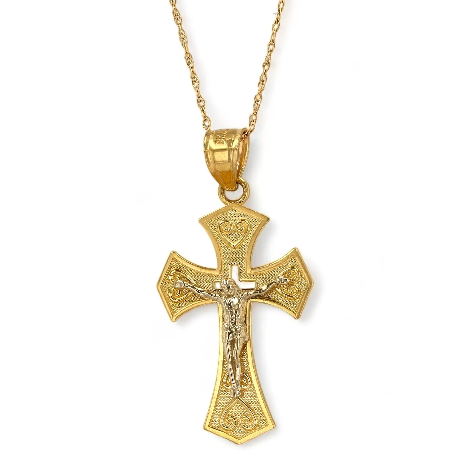 Set yellow gold 14k Singapore chain two tones cross pendant -62837