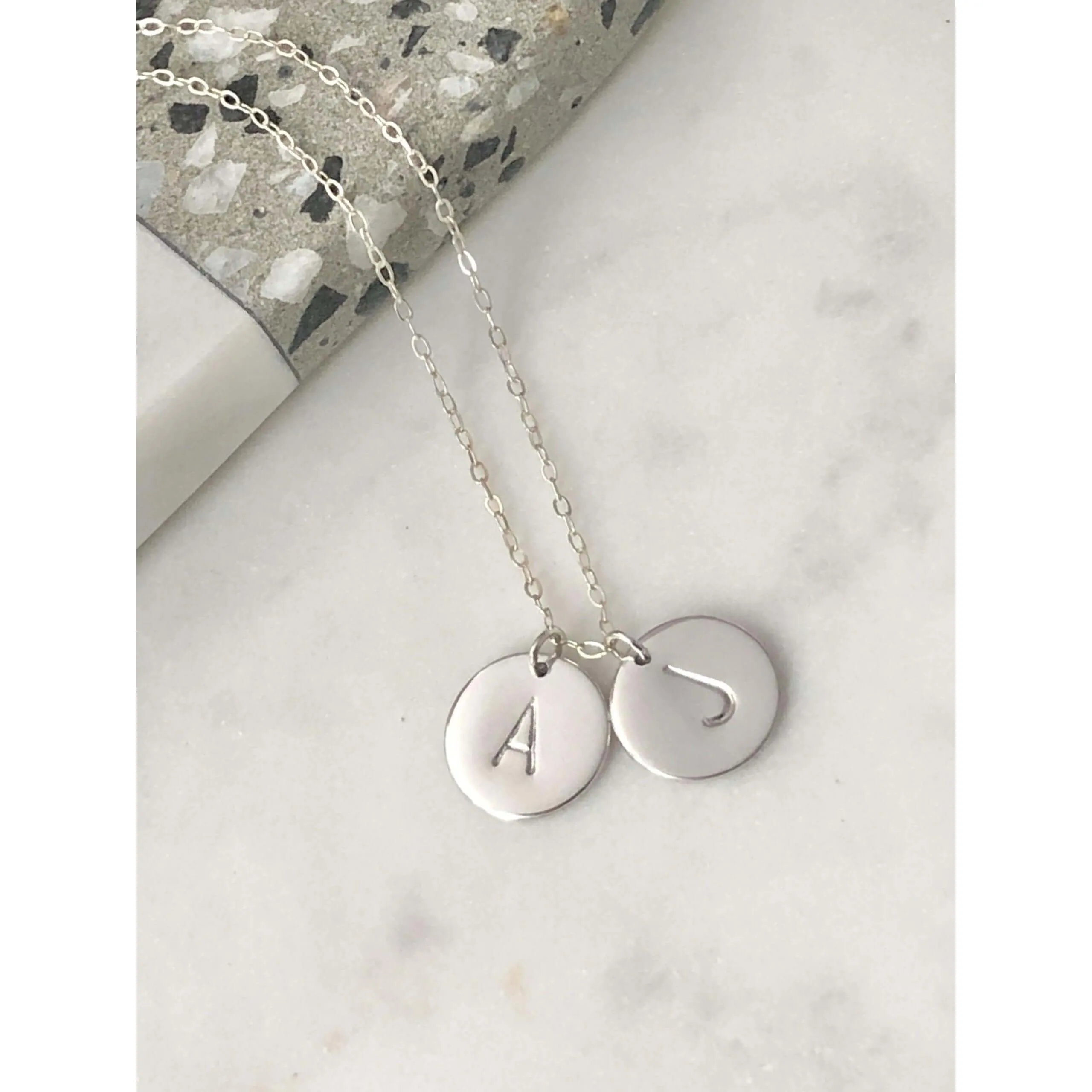 Silver 2 Initial Discs Necklace