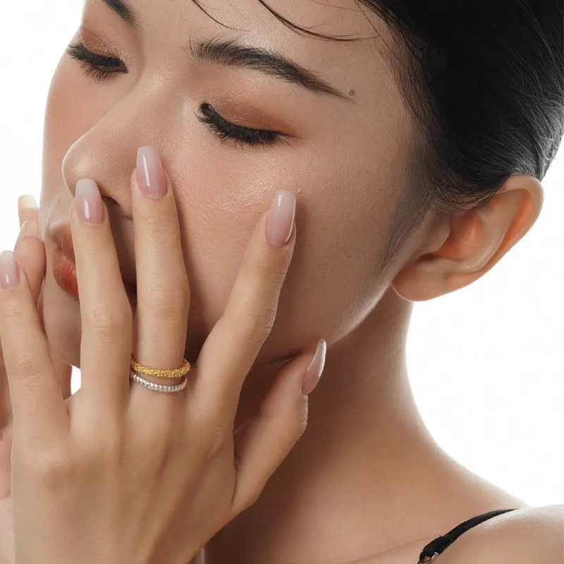 Silver Irregular Granular  Plain Ring