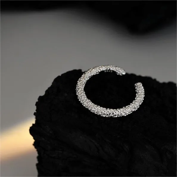 Silver Irregular Granular  Plain Ring