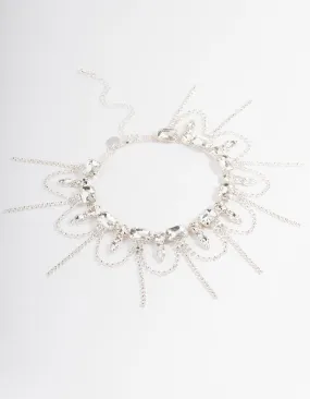 Silver Statement Diamante Tassel Choker