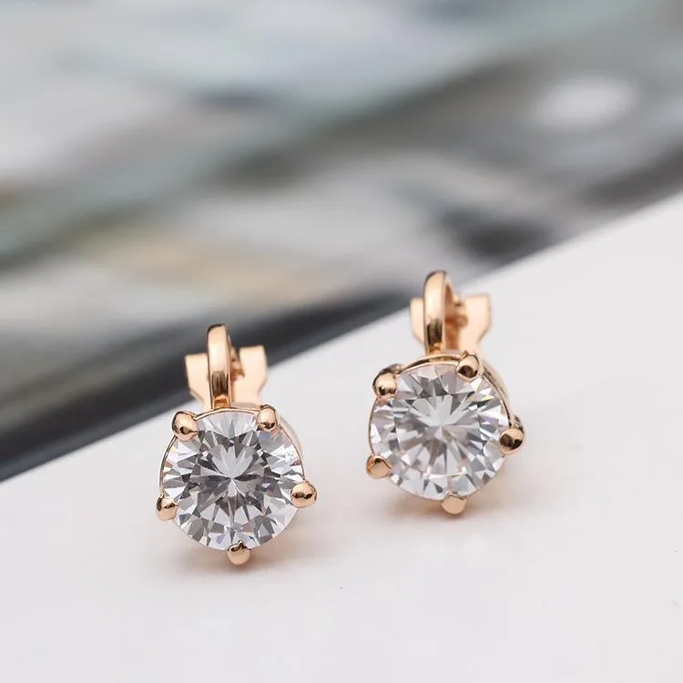 Simple 5 Prongs Solitaire Clip Earrings