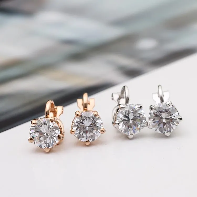 Simple 5 Prongs Solitaire Clip Earrings